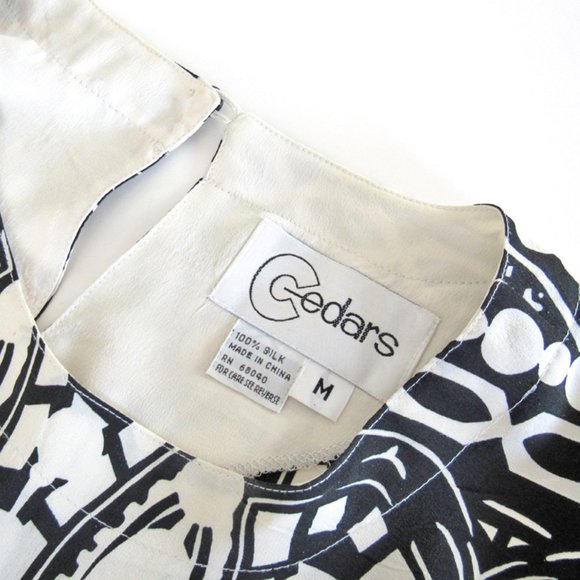 Bold Graphic Black & White Sleeveless Silk Tunic Top by Cedars - Size Medium - Picture 2 of 2